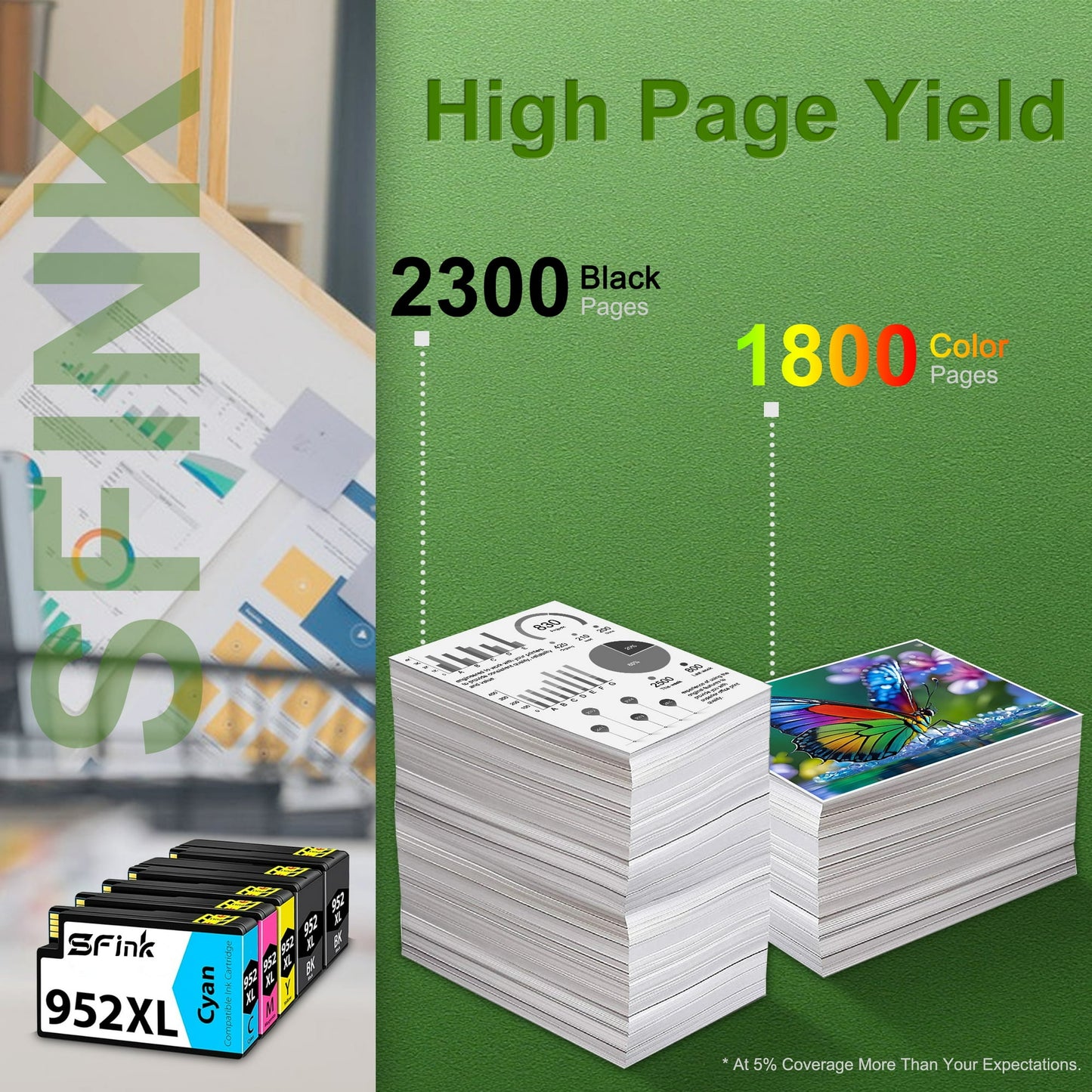 952XL Ink 5-Pack Combo Pack (2BK/1C/1M/1Y) Compatible for HP952XL 952 Ink Cartridges for OfficeJet 8702 OfficeJet Pro 7700 8210 8700 8730 8740 Printer