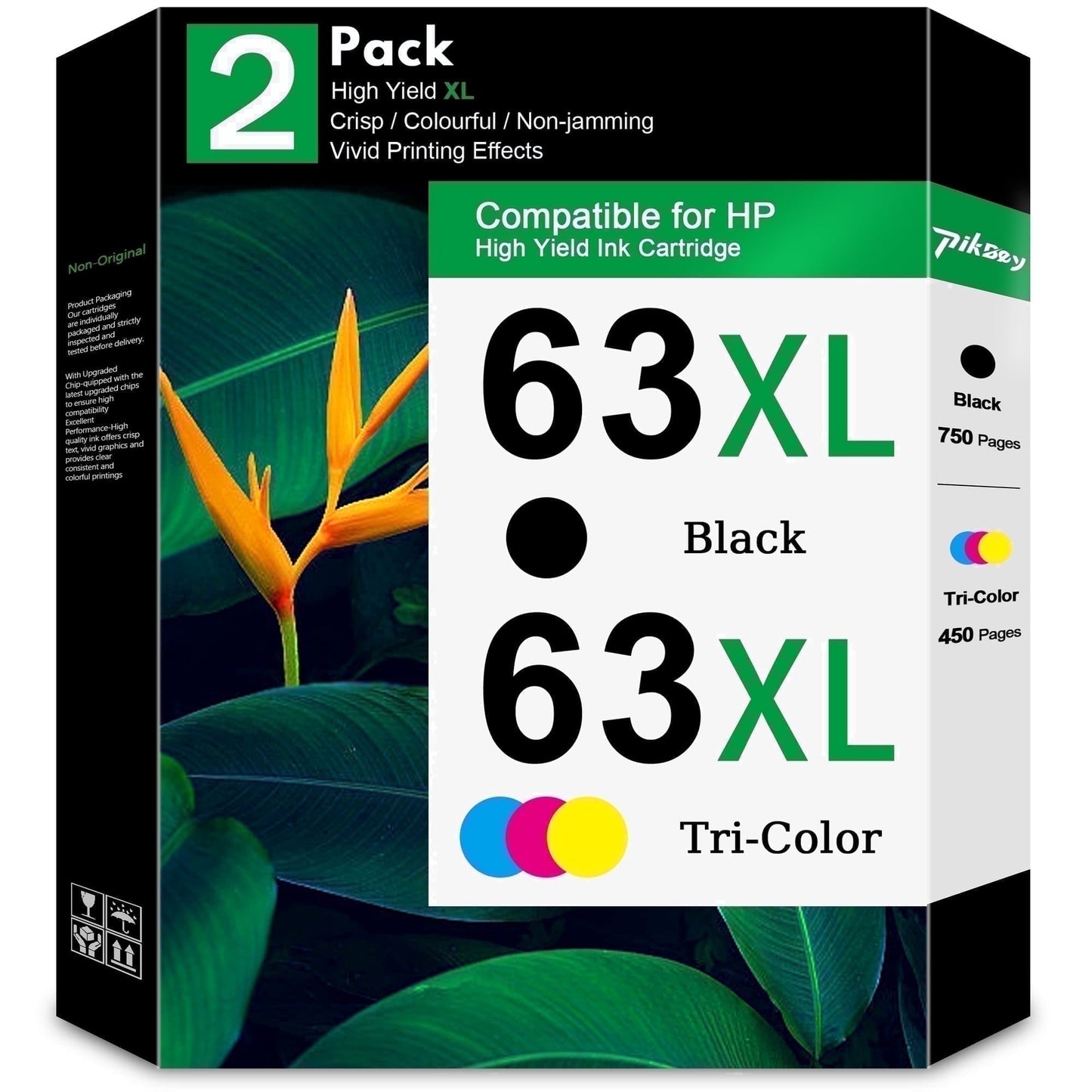 63 XL 63XL Ink Cartridges 2-Pack Black Tri-Color Compatible for HP 63 Ink Cartridges for DeskJet 3630 3632 OfficeJet 3830 4650 5255 Envy 4520 4512 Printers