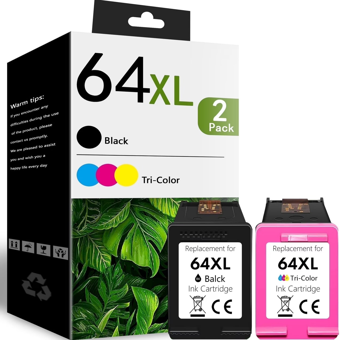 64 XL 64XL Ink Cartridge Compatible for HP 64 Ink Cartridges for HP Envy Photo 7855 7858 7155 6252 7800 7100 Envy Inspire 7255e 7955e 7958e 7900e Tango Series Printer (Black, Tri-Color) 2-Pack