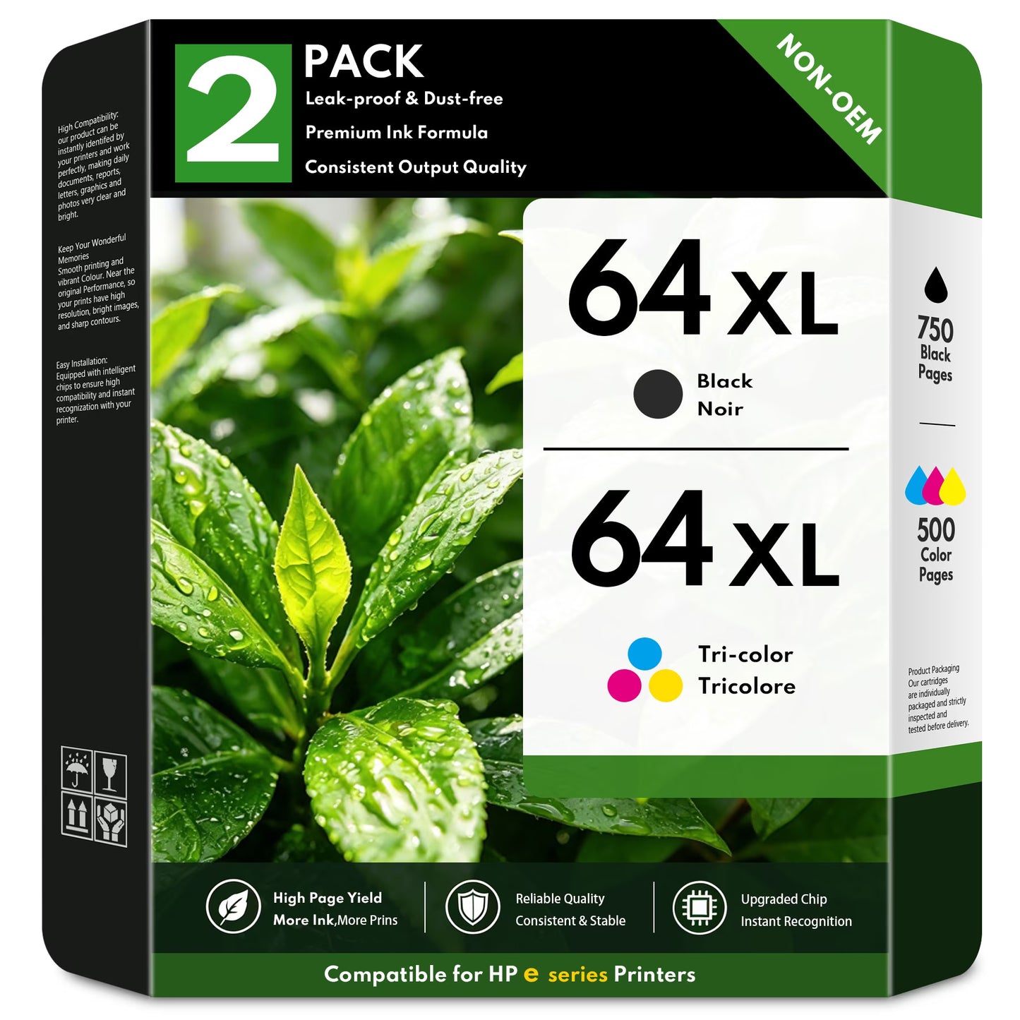 64XL Ink Cartridges Compatible for HP64 Ink Cartridge Ink 64 XL for Envy Photo 7858 7855 7155 7255e 7955e Envy Inspire 7255e 7955e 7958e 7900e Printers (Black, Tri-Color)
