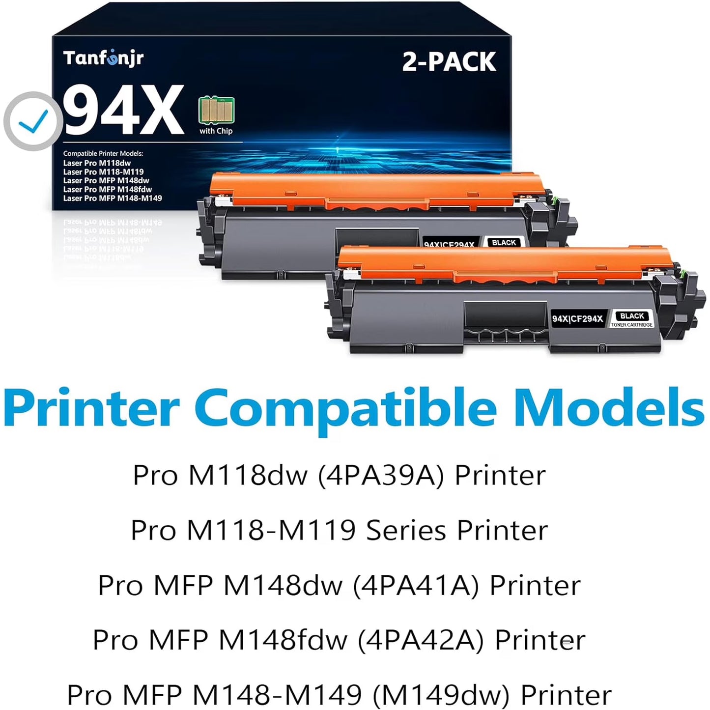 94X Black High Yield Toner Cartridges Compatible for 94X CF294X Toner Cartridge Black Work with Pro M118dw MFP M148dw M118 Printer (2-Pack, Black)