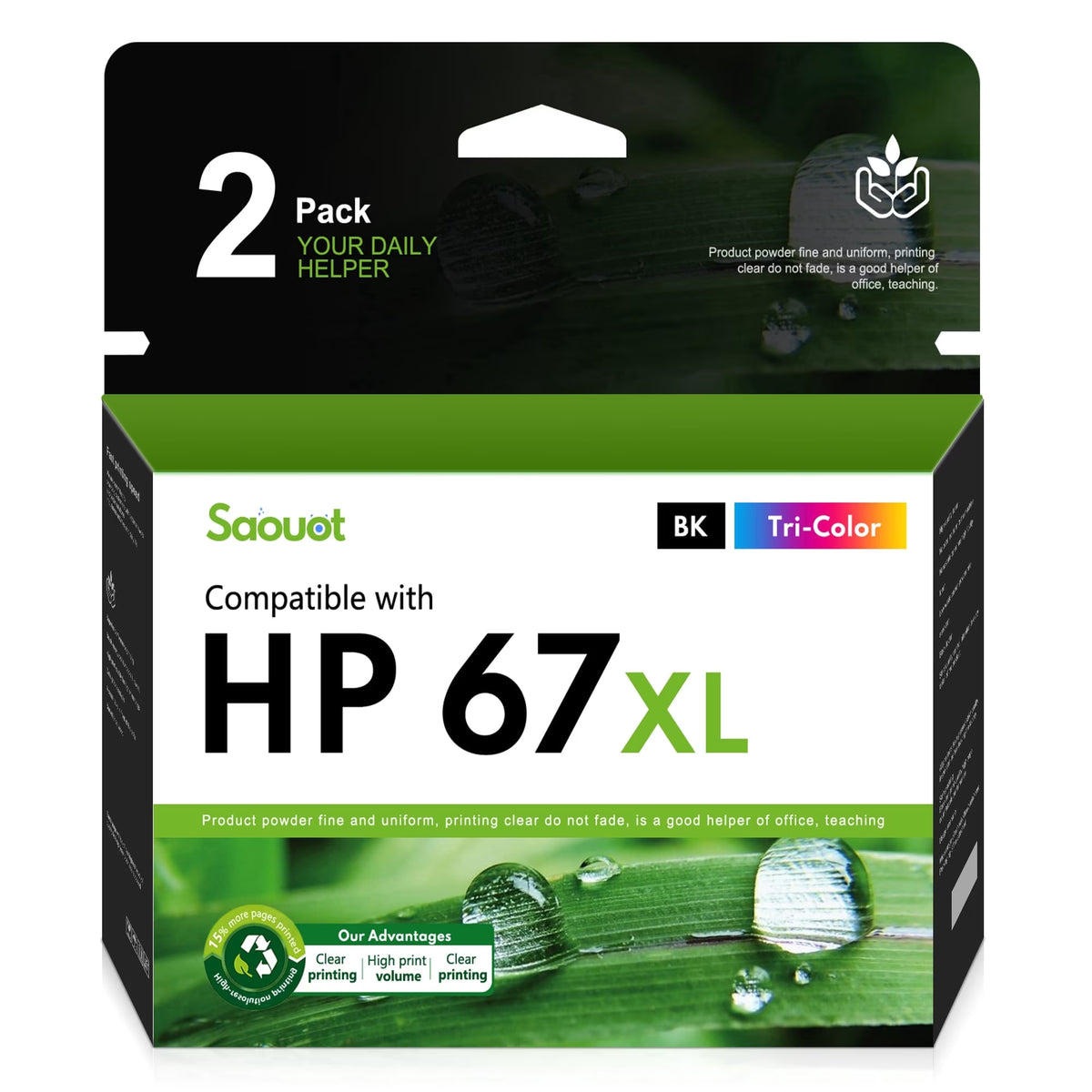 67XL Black & 67XL Tri-color Ink Cartridge Combo Pack of 2, High-yield | Replacement for HP DeskJet 1255, 2700, 4100 Series, ENVY 6000, 6400 Series | 3YP30AN