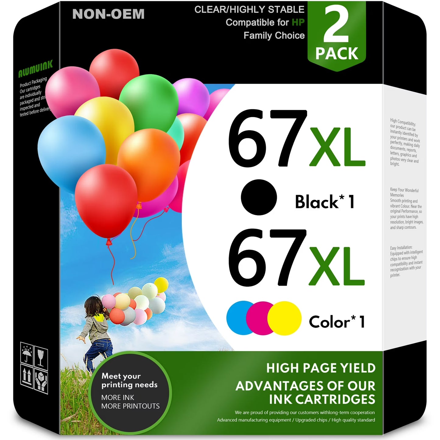 67XL 67 Ink Cartridge bundle Compatible for HP 67XL Ink Cartridges for DeskJet 2742e 2752e 2755e Envy 6000 6055 6055e Printer (Black ,Tri-Color)