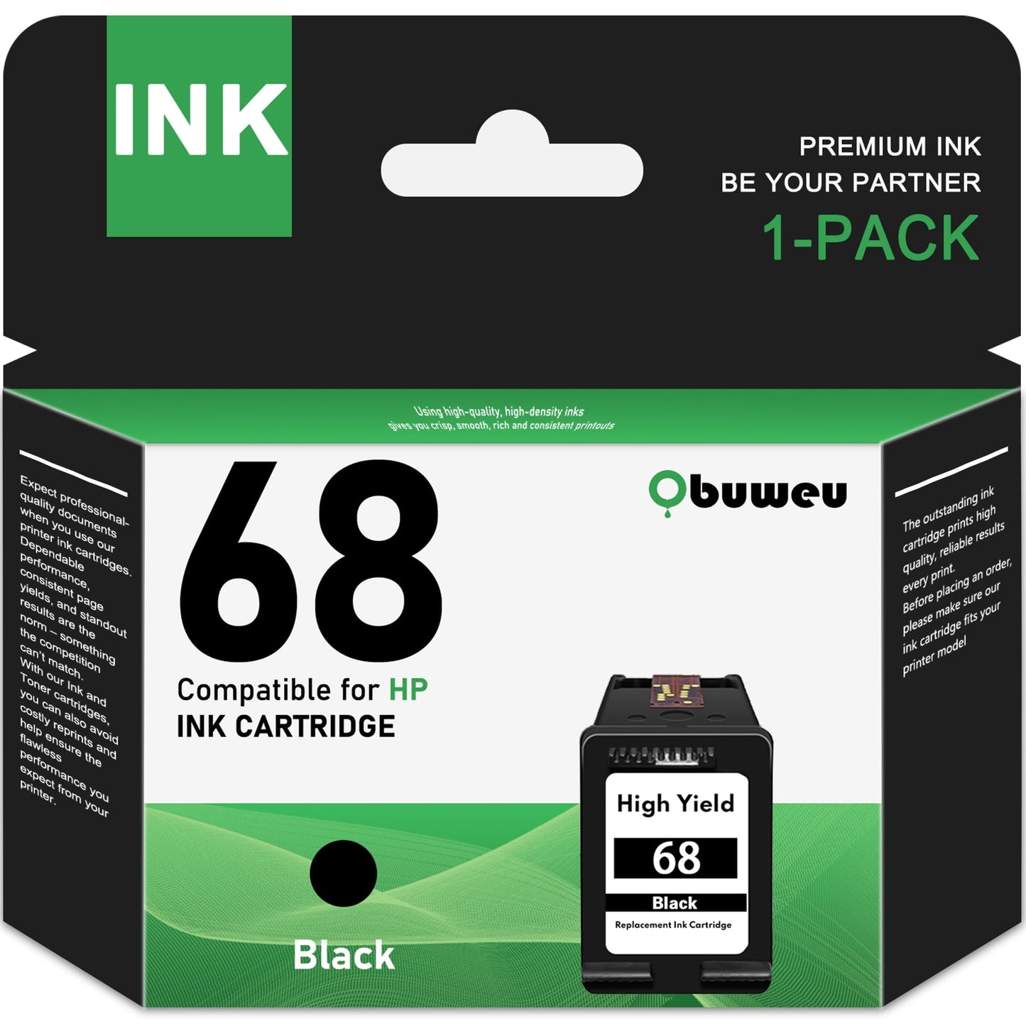 68 Ink Cartridge 1-Pack Black Compatible for HP68 Ink Cartridges for Envy 6552e 6555e 6155e 6152e 6558e 6552e 6555e Printers