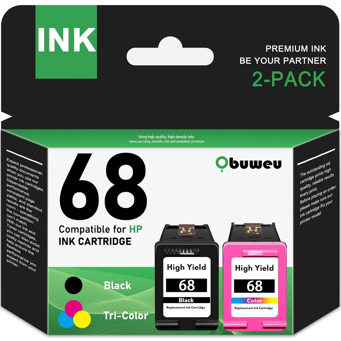68 Ink Cartridge Compatible for HP68 Ink Cartridges for Envy 6552e 6555e 6155e 6152e 6558e 6552e 6555e Printers Black/Tri-Color 2-Pack