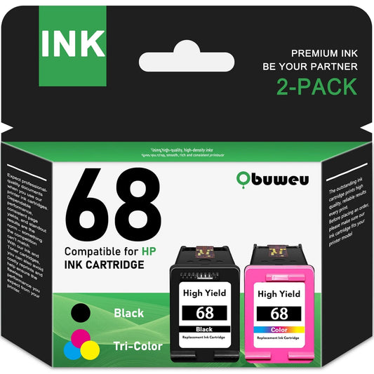 68 Ink Cartridge Compatible for HP68 Ink Cartridges for Envy 6552e 6555e 6155e 6152e 6558e 6552e 6555e Printers Black/Tri-Color 2-Pack