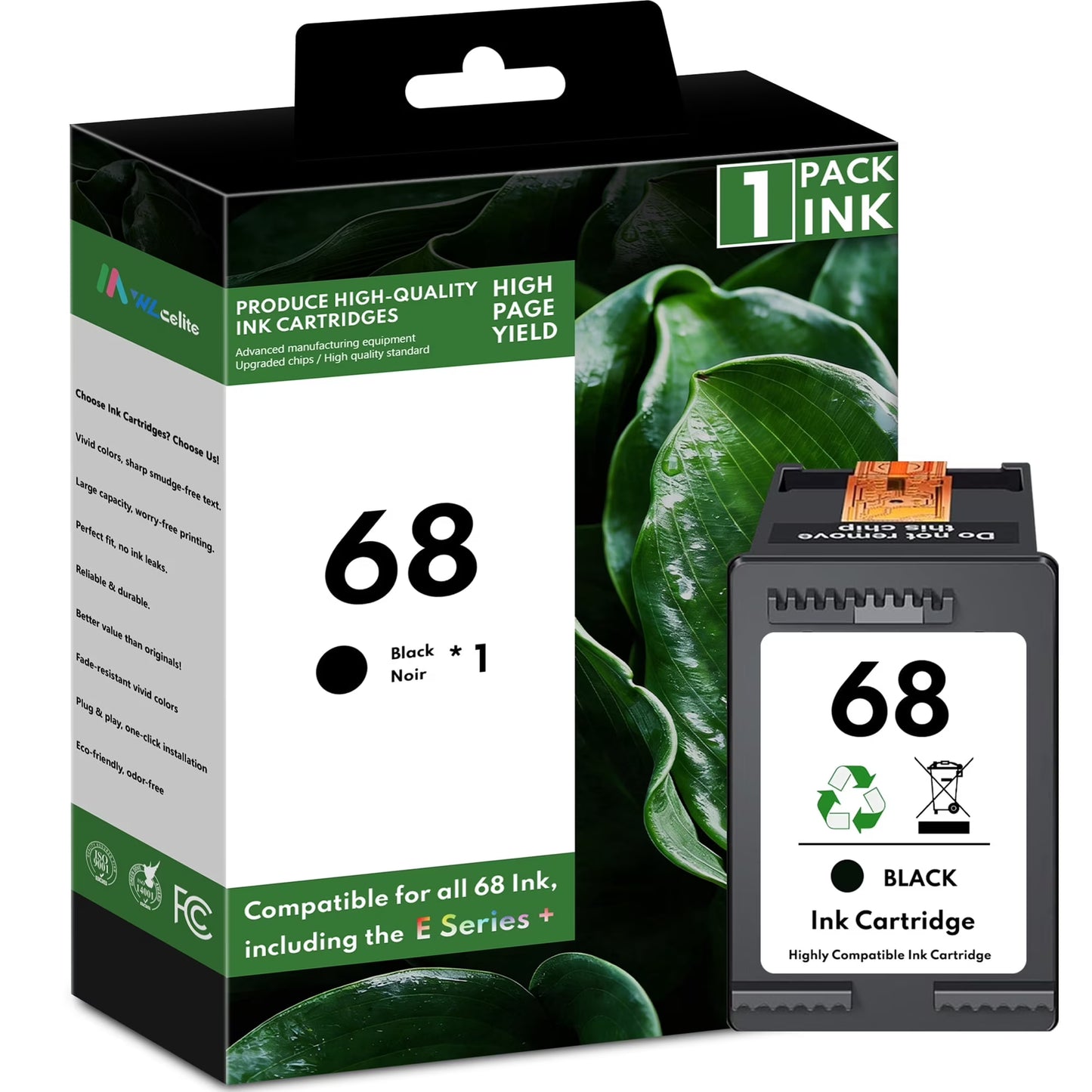 68 Ink Compatible for HP 68 Black Ink Cartridge for Envy 6100e 6500e Series