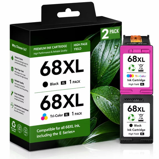68XL Ink Cartridges Compatible for HP68 Ink Cartridges combo pack Black Tri-Color for Envy 6100e 6500e Series (2 Pack)