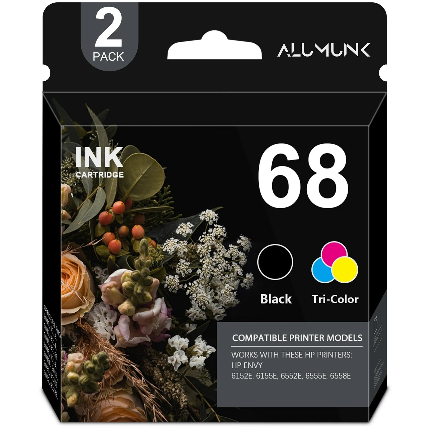 68 Ink Compatible for HP 68 Black Tri-Color Ink Cartridge for Envy 6100e 6500e Series(2 Pack)