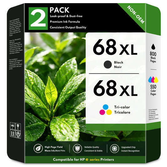 68XL 68 Ink Cartridges Compatible for HP68 XL Ink Cartridge Ink 68e for Envy 6152e 6155e 6555e 6552e 6558e 6100e 6500e Printers (Black, Tri-Color)