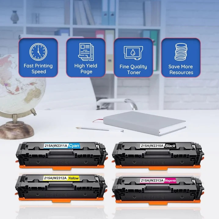 (High Yield, with Chip) 215A Black, Cyan, Yellow, Magenta Toner Cartridge | Compatible for HP 215A 4 Pack Works with Color Laser Pro M155, Pro MFP M182, M183 Series | W2310A W2311A W2312A W2313A