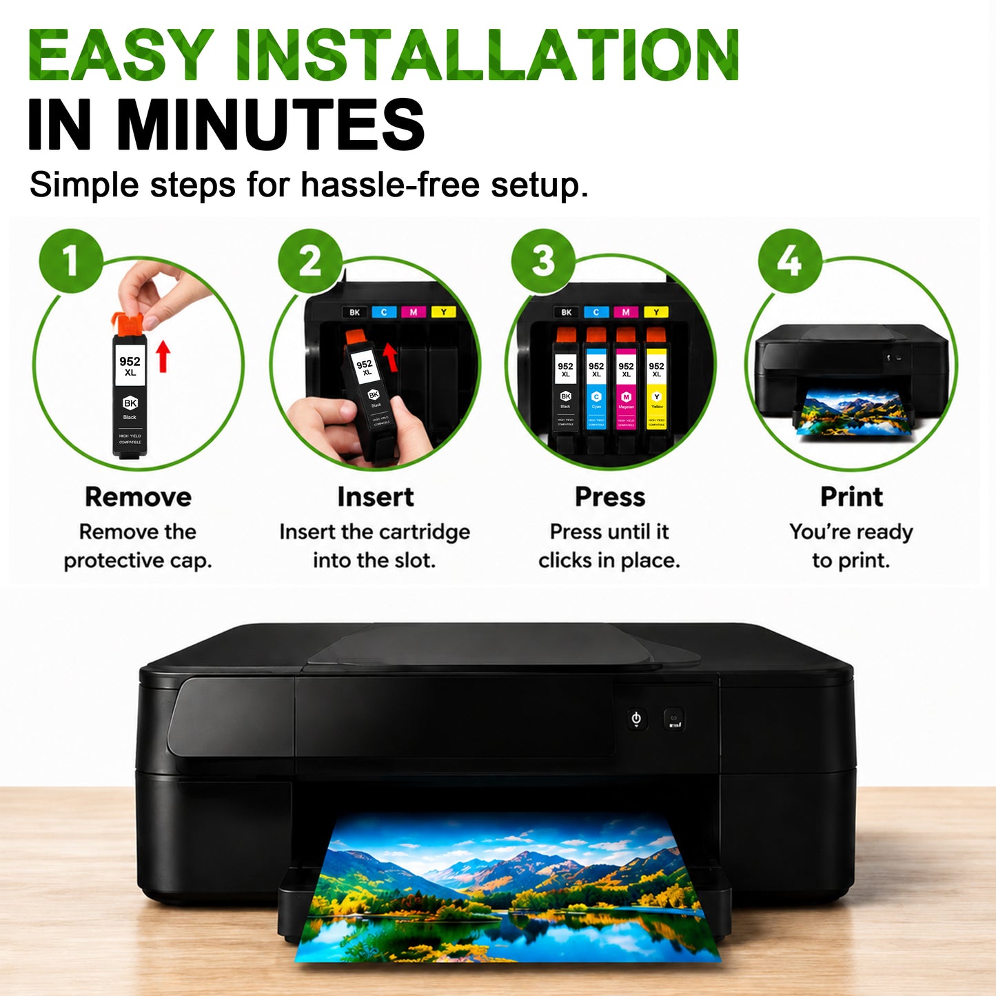 952XL Ink Cartridges Combo Pack Compatible for 952 xl 952 Ink Cartridges Works with OfficeJet Pro 7740 8710 8720 8210 Printers (4-Pack)