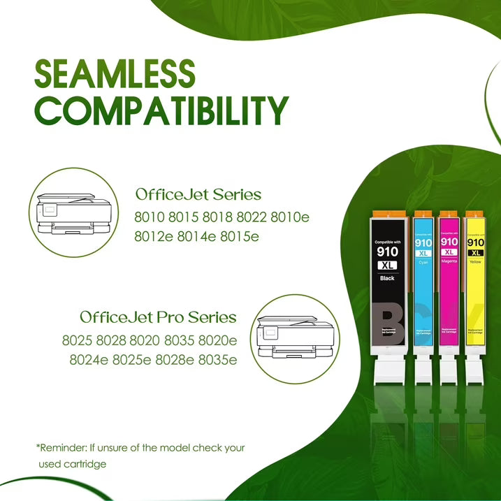 910XL Ink Cartridges Combo Pack Compatible for HP910 XL Ink Cartridges 910 Ink for OfficeJet 8022e 8020 Pro 8015e 8028e Printers Ink 910 (4 Pack)