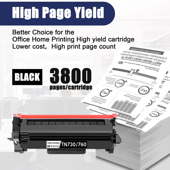 TN730 TN760 Toner Cartridge Compatible for Brother TN760 TN-760 TN 760 Toner Cartridges for MFC-L2710DW MFC-L2730DW HL-L2395DW HL-L2370DW DCP-L2550DW Printer,TN730/TN760 Toner (2 Black)