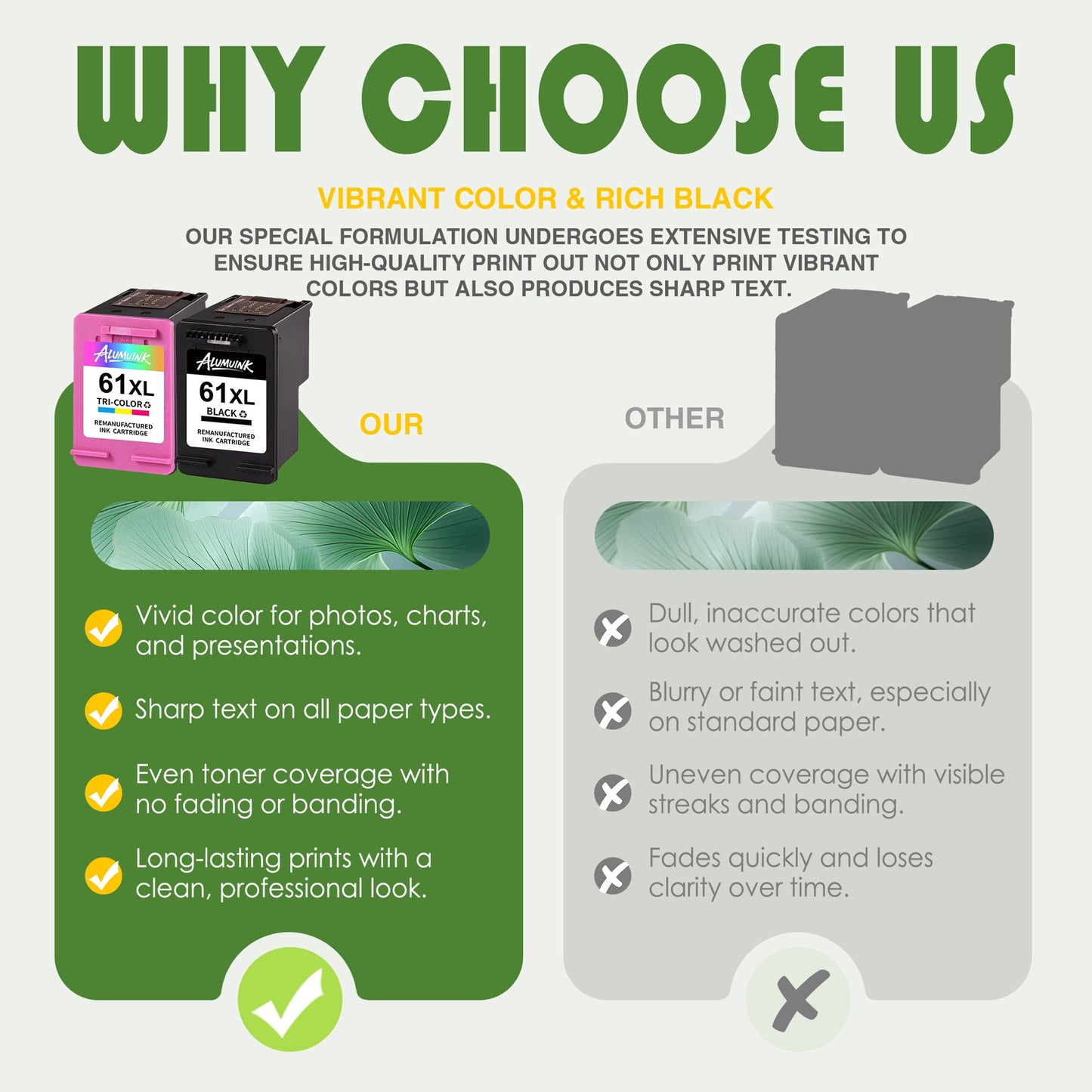 61XL Ink Cartridges Compatible for 61 Ink OfficeJet 2621 4632 ENVY 5530 61 XL Printer Ink 2-pack