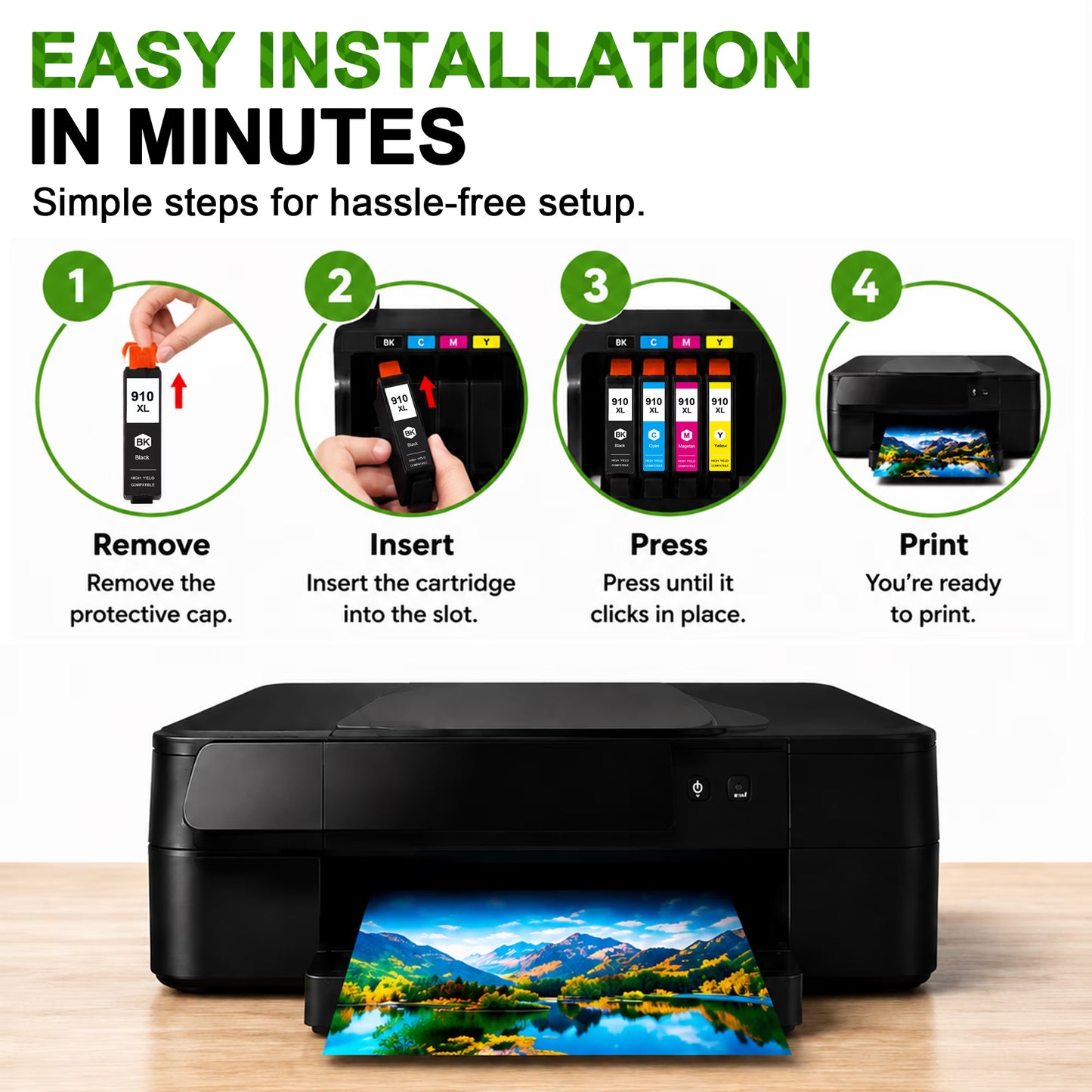 910XL Ink Cartridges Combo Pack Compatible for 910 xl 910 Ink Cartridges Works with OfficeJet Pro 8020e 8025e 8035e 8028e Printers (4-Pack)