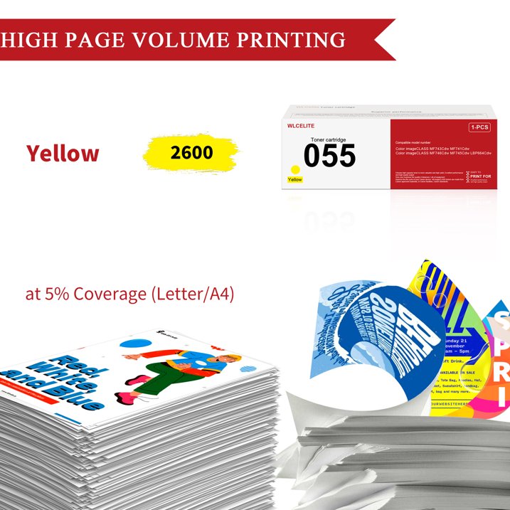 055 Toner Cartridge Compatible for Canon 055 Yellow Toner Cartridge High page 2600 Printer