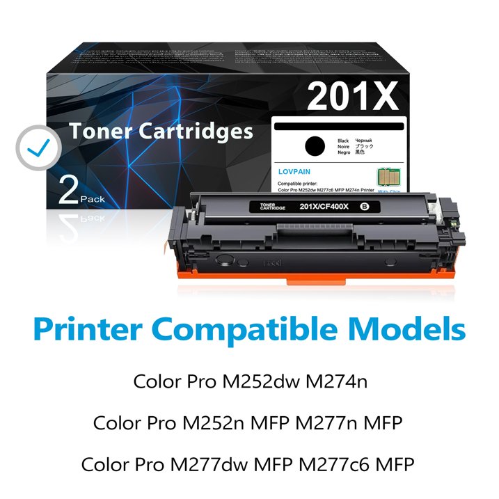 201X | CF400X High Print Each Toner Cartridge 2 Pack Black [3,300 pages] Compatible for HP Pro M252dw M252n M277n Printer, 201X Toner