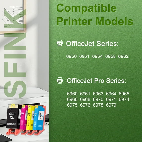 902XL Ink Cartridges 4 Pack High Yield Compatible for HP902 XL 902 Ink Cartridges Combo Pack Works with OfficeJet Pro 6978 OfficeJet 6962 Printers