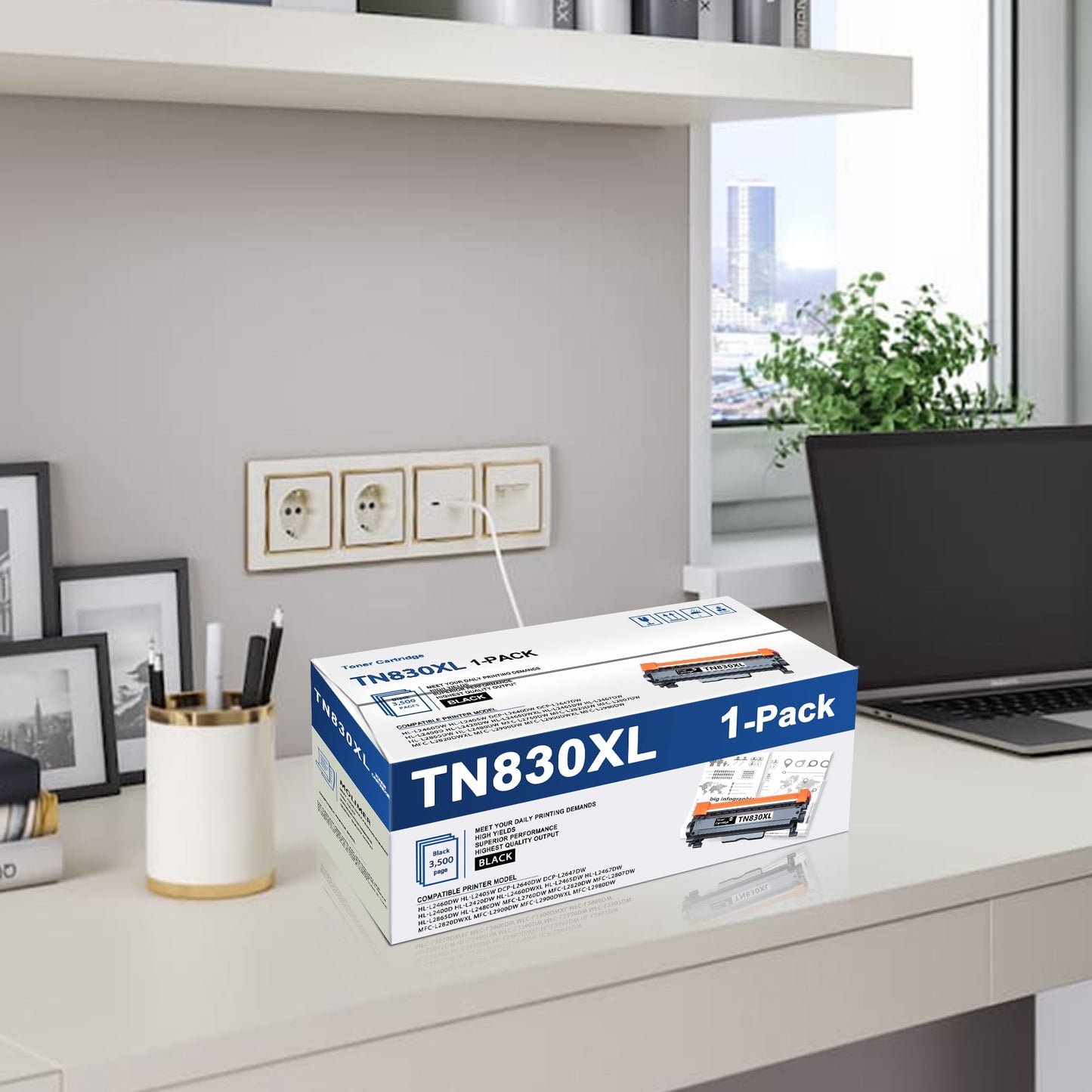 TN830XL TN830 Toner Cartridge 1 Pack High Yield Compatible for Brother DCP-L2640DW HL-L2460DW HL-L2480DW HL-L2400D HL-L2405W MFC-L2820DW Printer （Black）