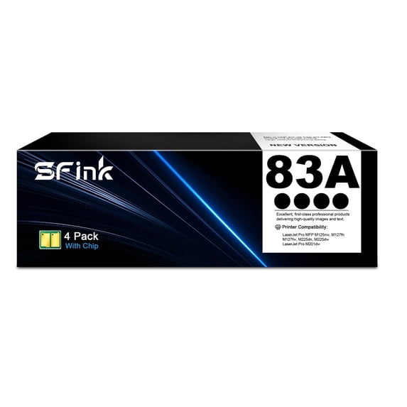 83A Black 4-Pack Toner Cartridge High Yield Compatible for HP83A CF283A Toner Cartridges for LaserJet Pro M201dw MFP M125nw M127fn M127fw M225dn M225dw Series Printer
