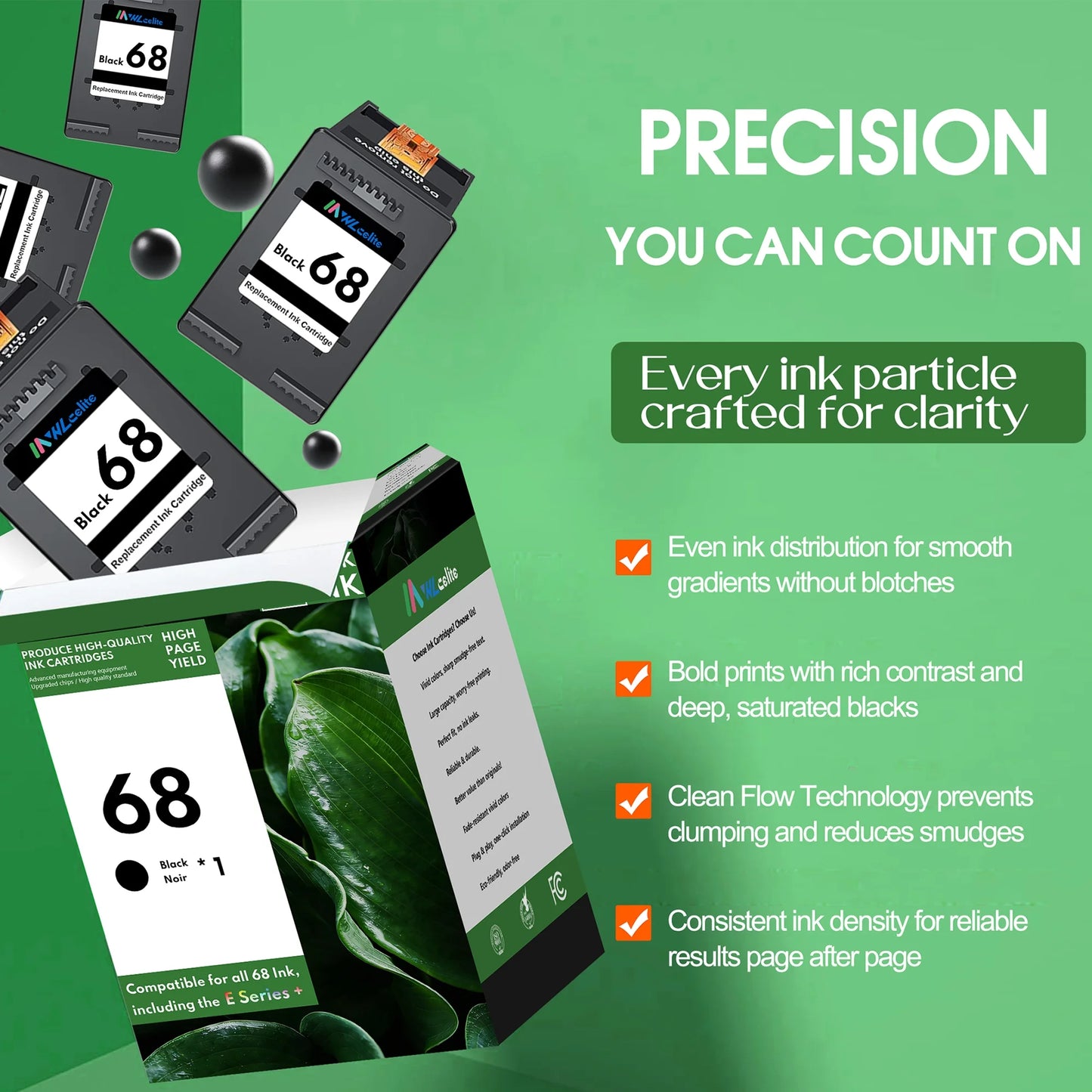 68 Ink Compatible for HP 68 Black Ink Cartridge for Envy 6100e 6500e Series