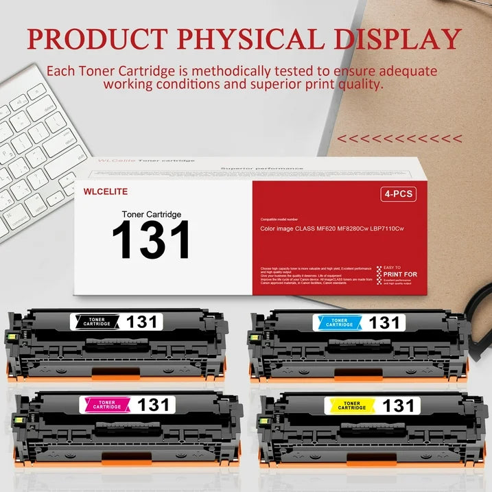 131 Toner Cartridge Compatible for Canon 131 High Yield Toner Cartridge Color imageCLASS MF624Cw MF628Cw LBP7110Cw Printer (4-Pack)