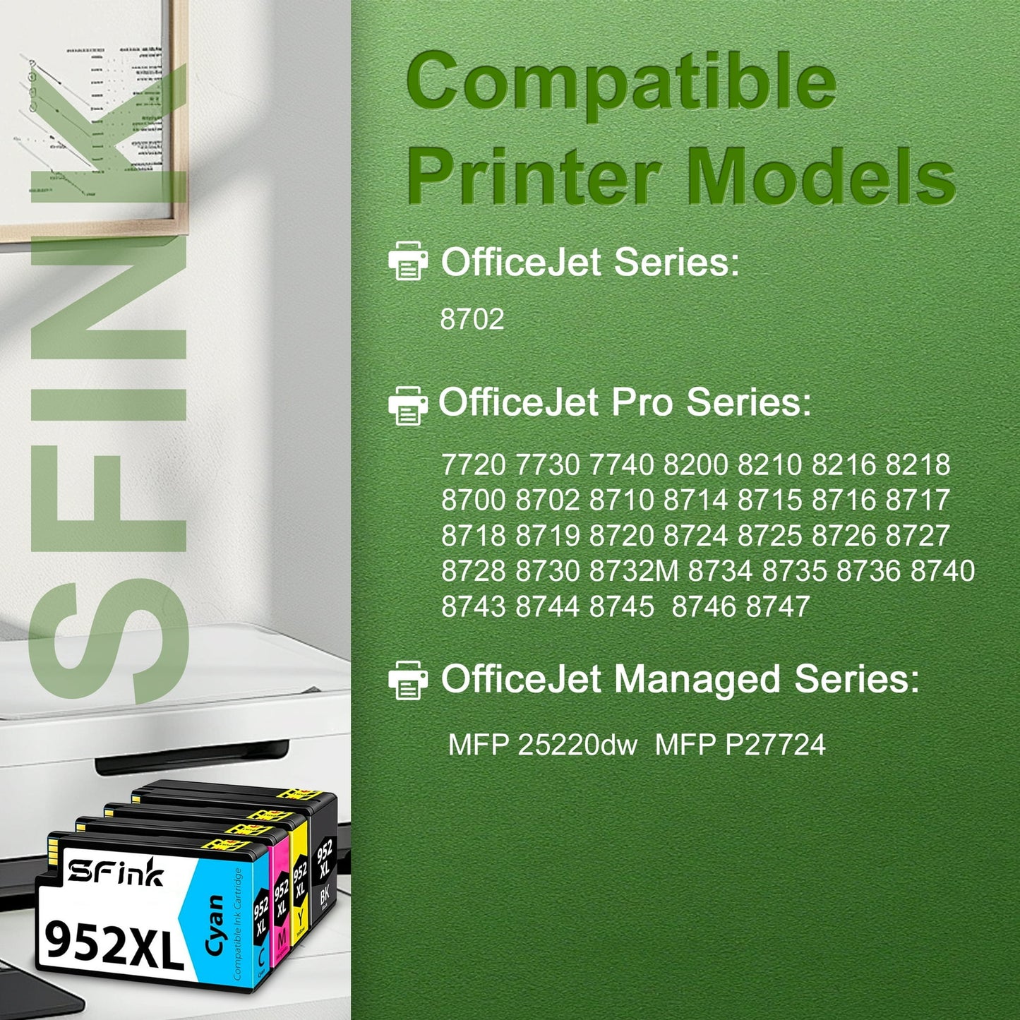 952XL Ink Cartridges 4 Pack High Yield Compatible for HP952 XL 952 Ink Works with OfficeJet Pro 7740 8710 8730 8740 8210 Printers