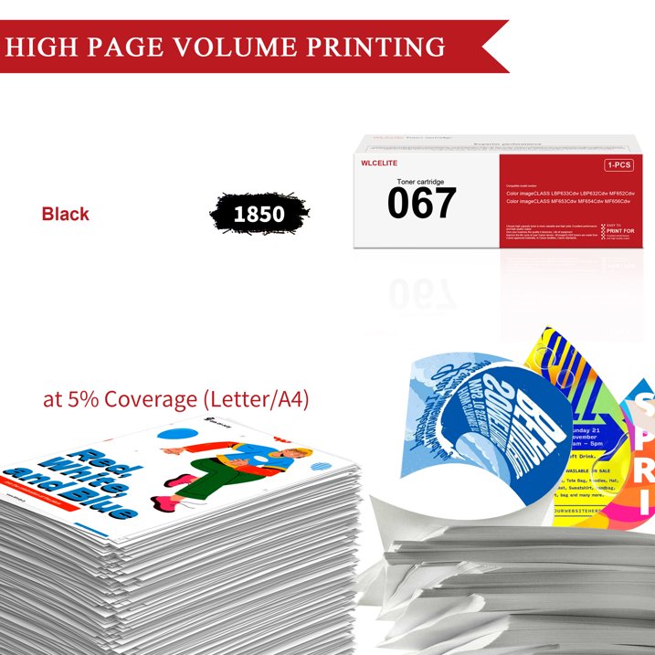 067 Toner Cartridge Compatible for Canon 067 Black Toner Cartridge for LBP633Cdw LBP632Cdw MF652Cdw Printer High Yield