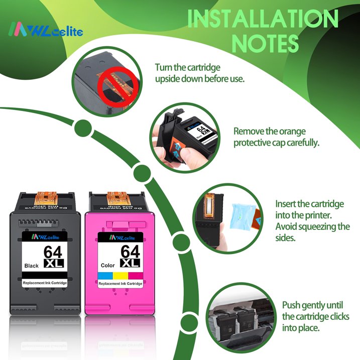 64 Ink Compatible for HP 64XL Ink Cartridge For Envy Inspire 7255e 7258e 7955e 7958e (Black, Tri-color, 2-Pack)