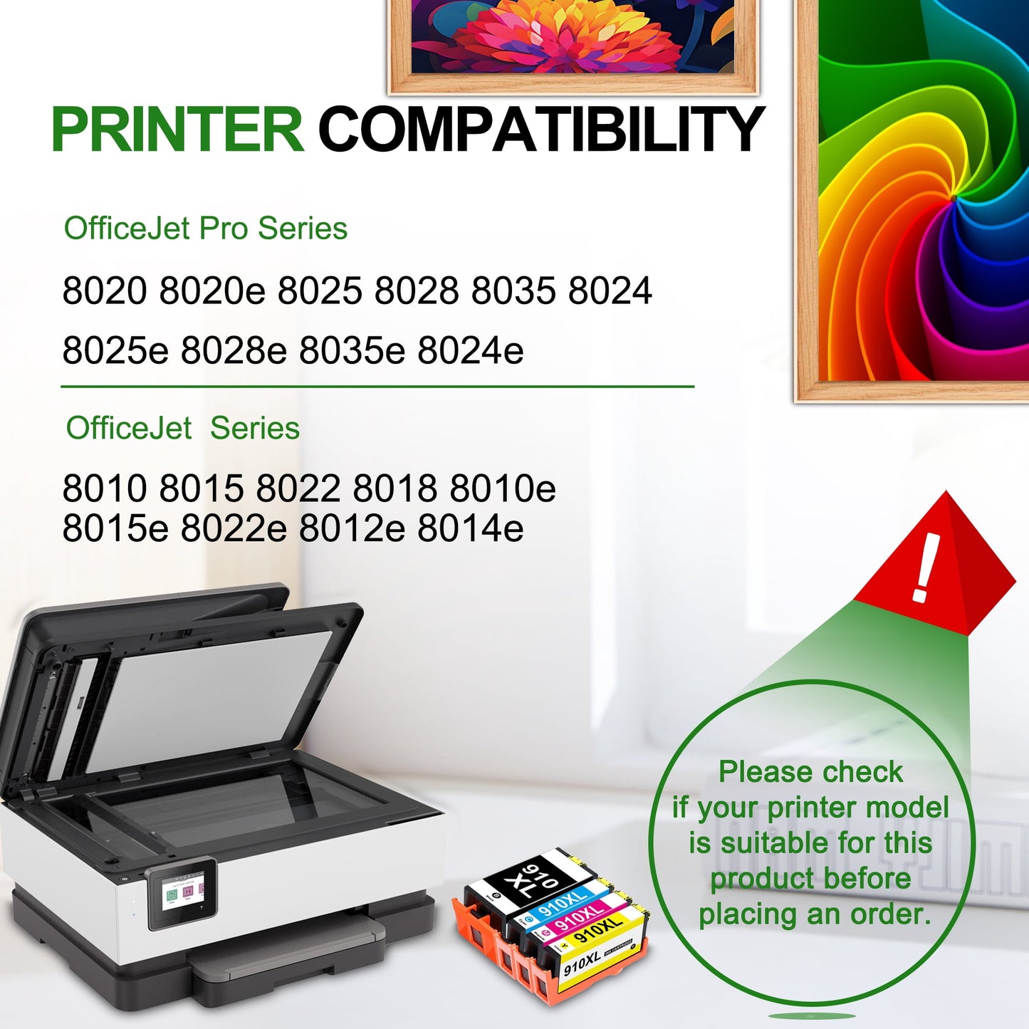910 XL 910XL Ink Cartridges Combo Pack Compatible for HP 910 Ink Cartridge for OfficeJet 8020 8015e Pro 8025e 8020e Printer (Black Cyan Magenta Yellow, 4 Pack)