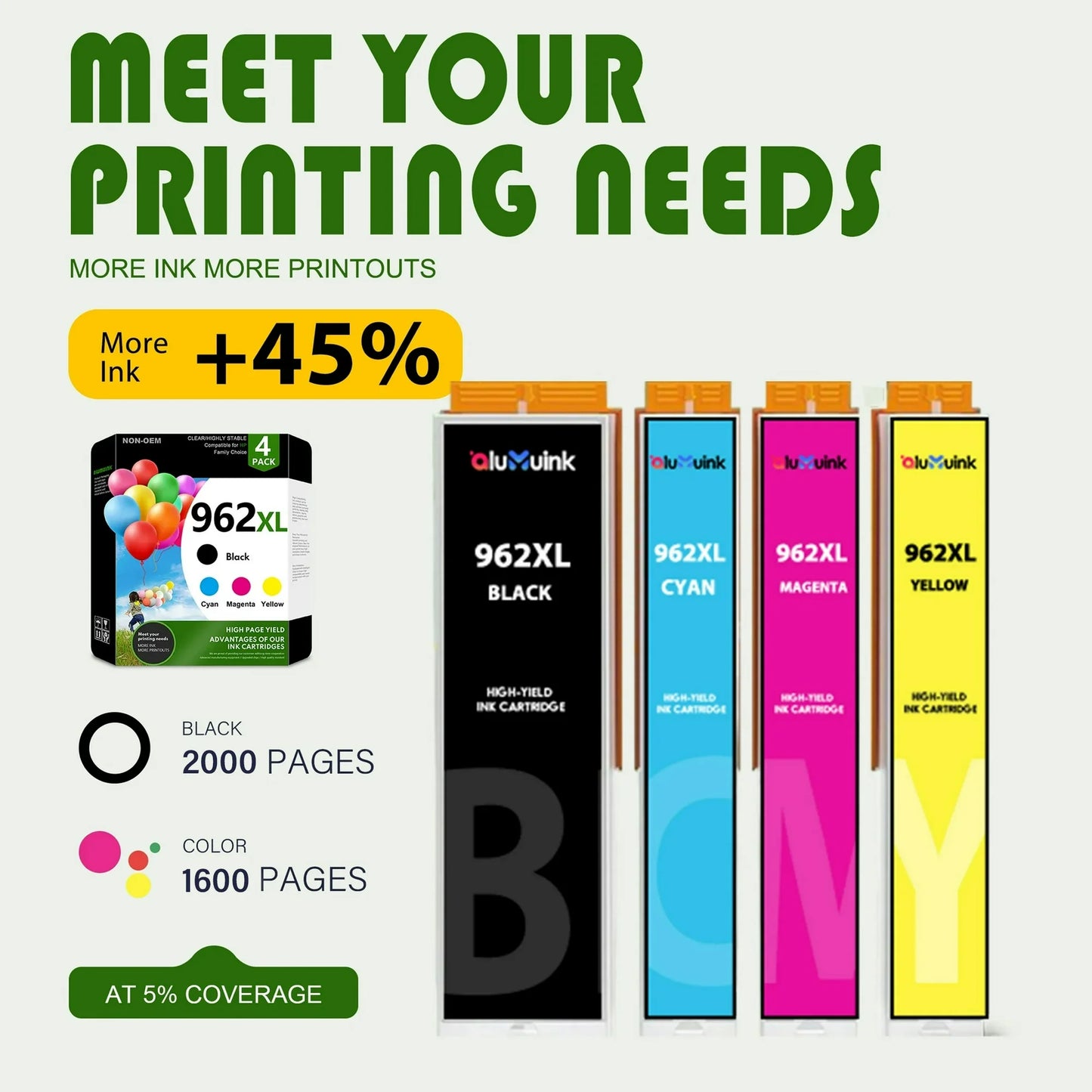 962XL Ink Cartridges Combo Pack 962 Ink Compatible for HP 962 XL Ink Cartridges Works with HP 962 Ink OfficeJet 9010 9015e Printers(4 Pack)