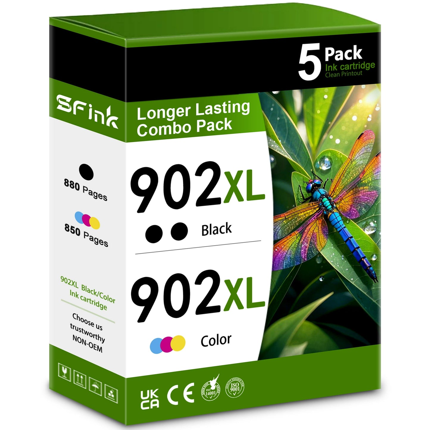 902XL Ink 5-Pack Combo Pack Compatible for HP 902 Ink Cartridges for OfficeJet 6950 6951 6958 6962 OfficeJet Pro 6960 6965 6970 6979 Printers High yield (2BK/1C/1M/1Y)