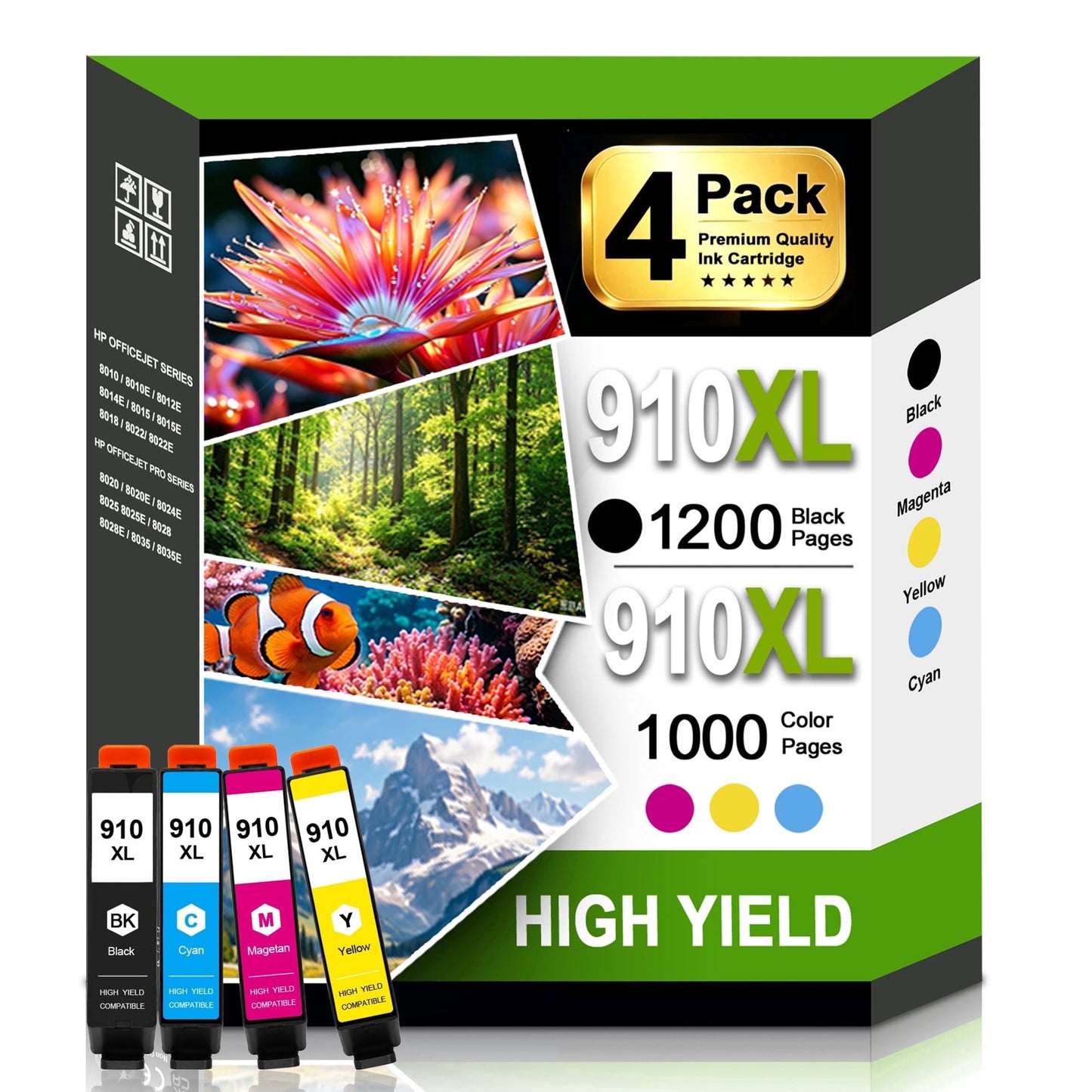 910XL Ink Cartridges Combo Pack Compatible for 910 xl 910 Ink Cartridges Works with OfficeJet Pro 8020e 8025e 8035e 8028e Printers (4-Pack)