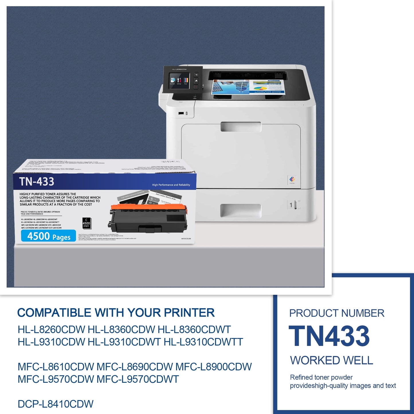 TN433 TN-433 High Yield Toner Cartridge 1 Pack Cyan Compatible for Brother HL-L8260CDW L8360CDW MFC-L8900CDW L9570CDW Printer Cartridge
