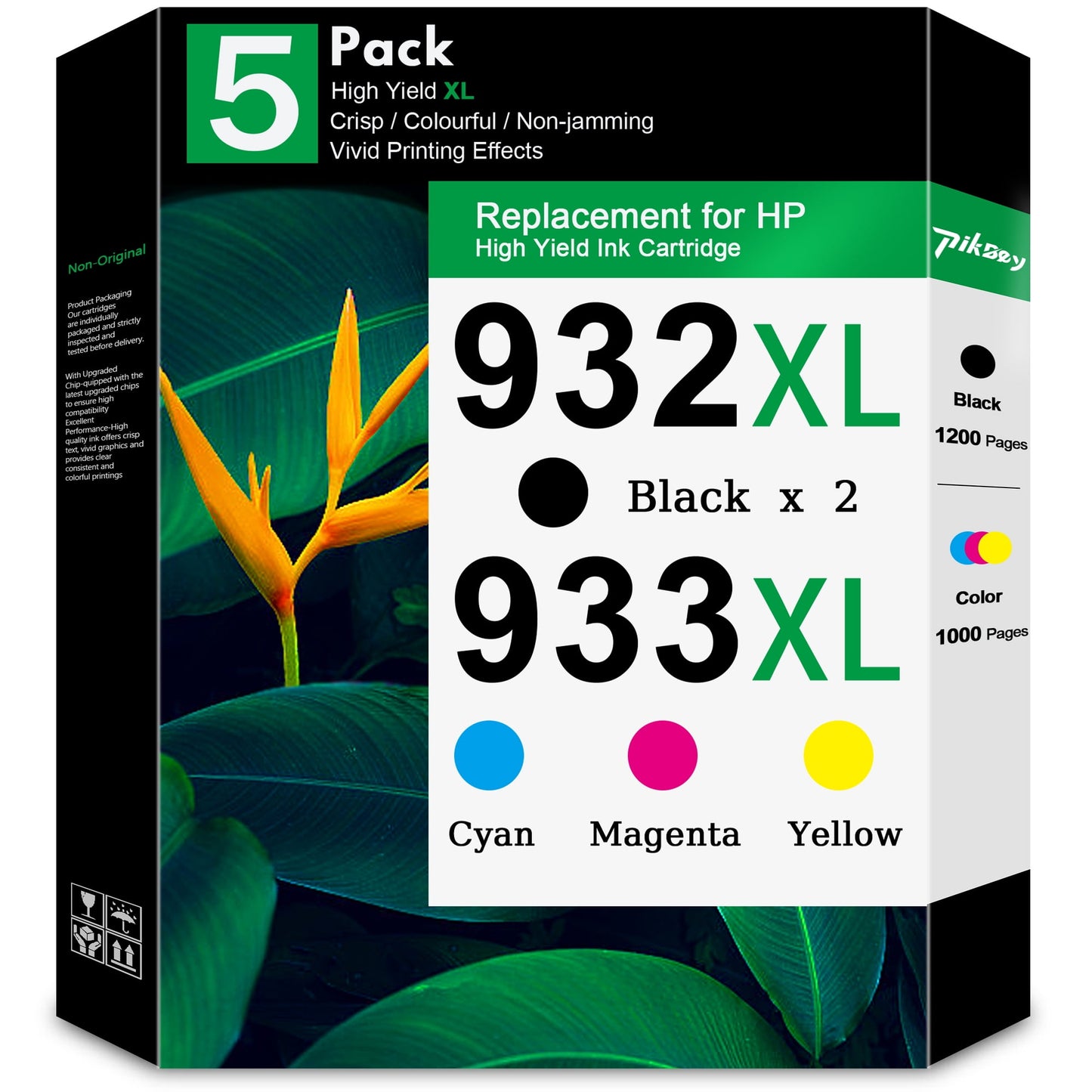 932XL 933XL Ink Cartridges Compatible for HP 932 XL 933 XL Ink Cartridge for Officejet 7620 7612 7510 6100 6600 6700 7110 7610 Printers (5-PacK, 2 Black/1 Cyan/1 Magenta/1 Yellow)