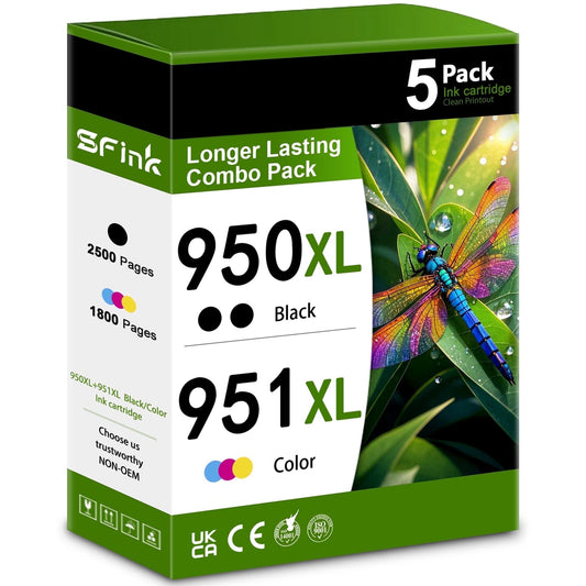 950XL 951XL Ink Cartridge 5-Pack Combo Pack Compatible for HP950XL 951XL 950 951 Ink for OfficeJet Pro 8100 8600 8610 8620 8630 8640 8615 8625 8660 251dw 271dw 276dw Printer