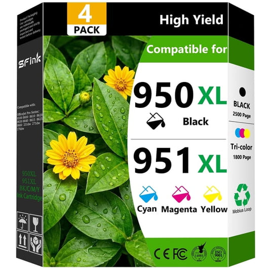 950XL and 951XL Ink Cartridges 4 Pack Compatible for HP950 and 951 XL Ink Cartridges Combo Pack Works with OfficeJet Pro 8600 8610 8620 Printers