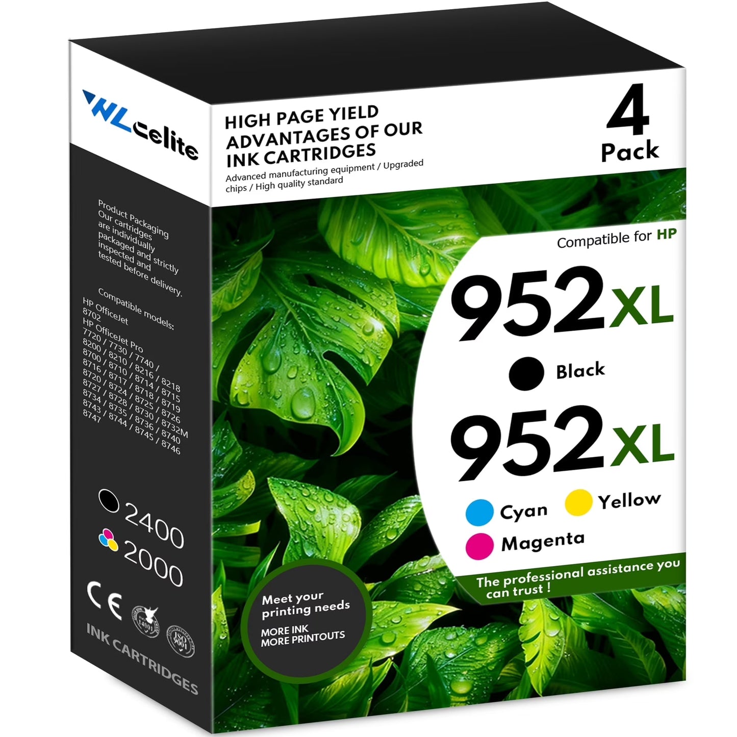 952 XL Ink Cartridges Compatible for HP 952XL Ink Cartridge Combo Pack 952 Ink for OfficeJet Pro 7740 8710 8715 8210 Printer (4 Pack)