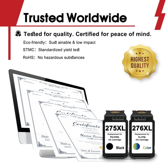 PGI-275XL CLI-276XL Ink Cartridge combo pack Compatible for Canon PGI 275XL CLI 276XL 275 276 for PIXMA TS3722 TS3522 TR4722 Printer (2 Pack Black,Color)