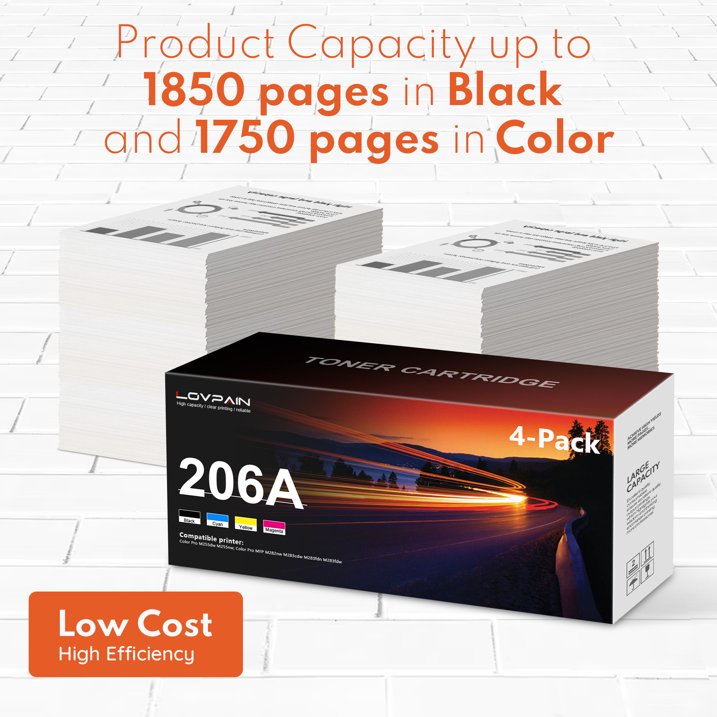 206A W2110A Toner with Chip Compatible for 206A Toner Cartridges Set Color Pro M255 M283 M282 Printer (4 Pack)