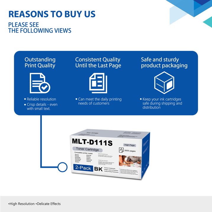 D111S Toner Cartridge Compatible for Samsung MLT-D111S Black Toner Cartridges Printer 2 Pack