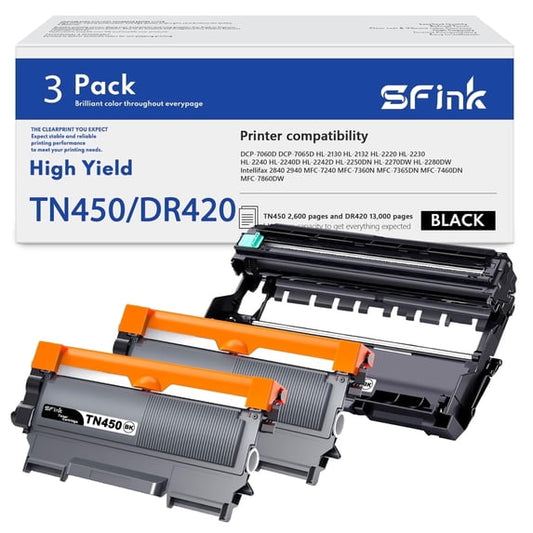 TN450 TN 450 DR420 Toner Cartridge Drum Unit Compatible for Brother TN 450 TN-450 DR 420 Use for DCP-7060D 7065DN,IntelliFax-2840 2940,HL-2220 2230 2240 2240D 2270DW 2275DW 2280DW (3 Pack Black)