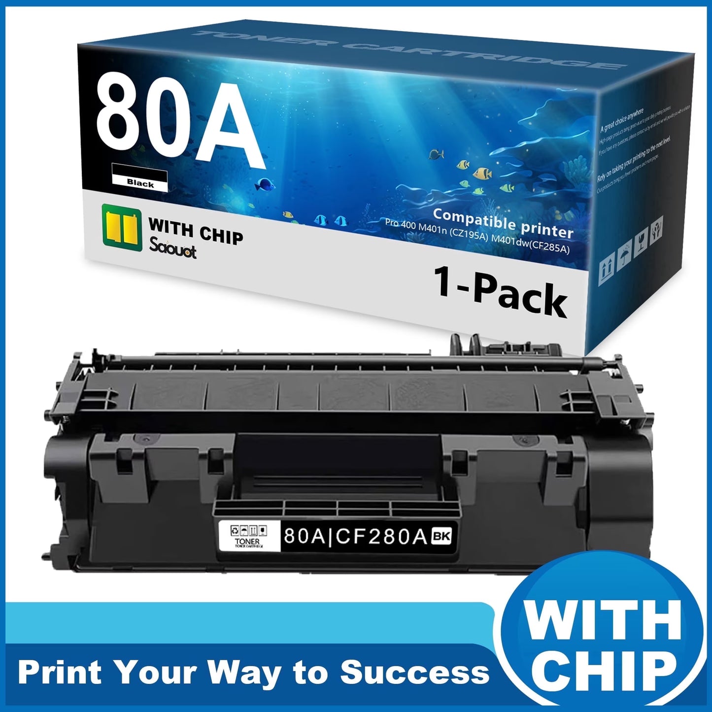 CF280A Toner Cartridge Compatible for 80A Pro 400 M401n Printer (1 Pack, Black)