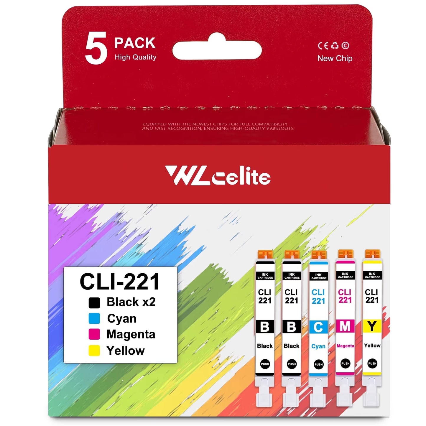 CLI 221 Ink Cartridges Replacement for Canon 221 Ink Cartridge for MP550 MP560 MP620 Printer（ 2*Black 1*Cyan 1*Magenta 1*Yellow）