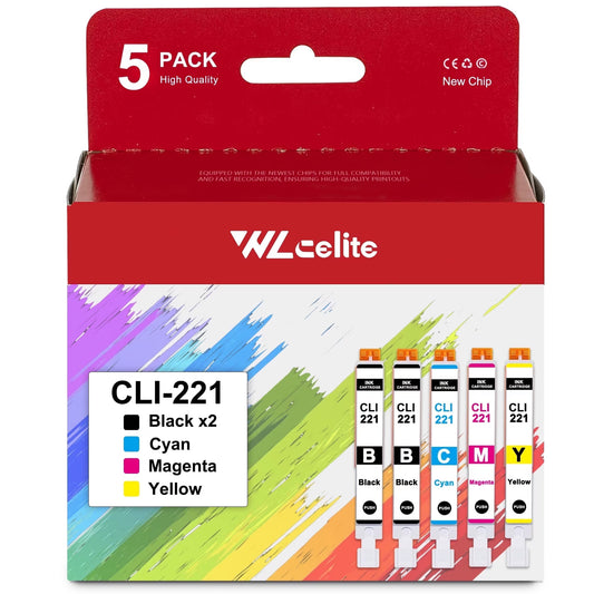 CLI 221 Ink Cartridges Replacement for Canon 221 Ink Cartridge for MP550 MP560 MP620 Printer（ 2*Black 1*Cyan 1*Magenta 1*Yellow）