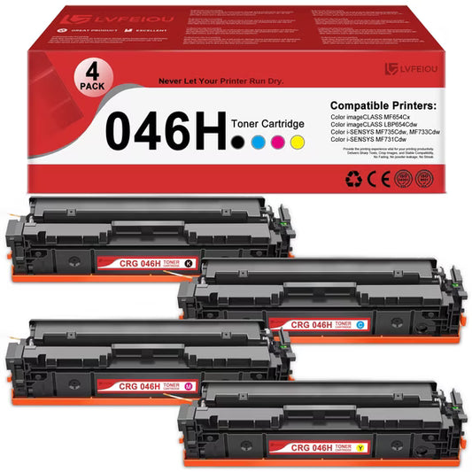 CRG 046 046H Toner Cartridge 4 Pack Compatible for Canon 046 CRG-046H Toner Color imageCLASS LBP654Cdw MF654Cx Color i-SENSYS MF733Cdw MF735Cdw MF731Cdw Printers (Black Cyan Magenta Yellow)
