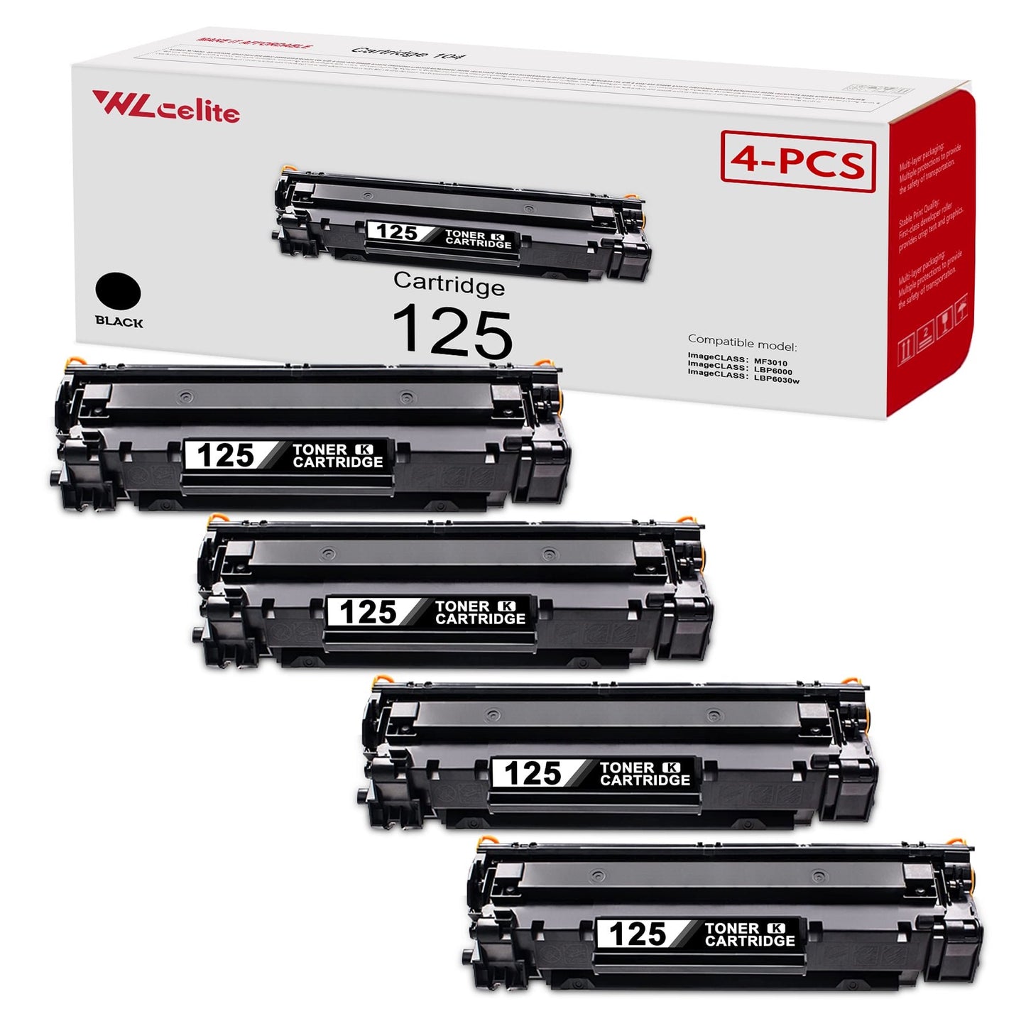 CRG 125 Black Toner Cartridge Compatible for Canon 125 CRG125 CRG-125 for Imageclass LBP6030w LBP6000 MF3010 Printer (4-Pack)