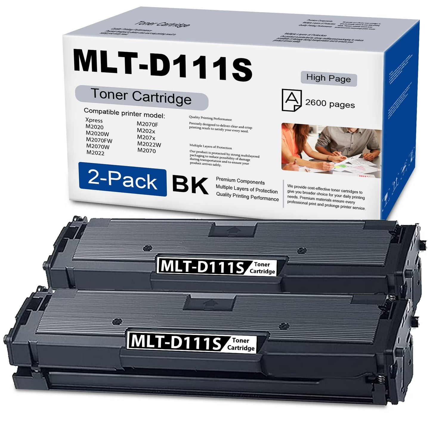 D111S Toner Cartridge Compatible for Samsung MLT-D111S Black Toner Cartridges Printer 2 Pack
