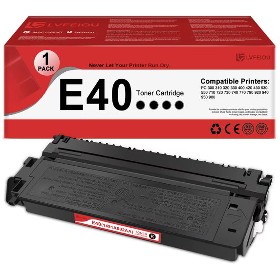 E40 Black Toner Cartridge 1 Pack Compatible for Canon E40 1491A002AA Toner PC300 PC310 PC420 PC430 PC530 PC730 PC740 PC770 PC950 PC980 Printer Toners